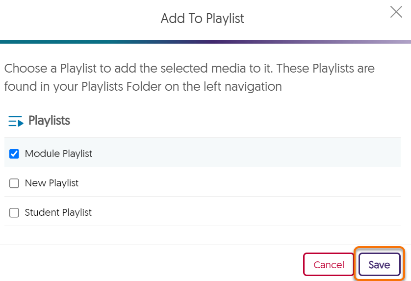 Showing the select playlist list window and save button.