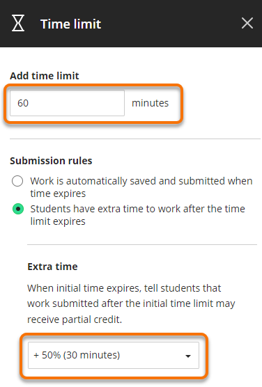 Time limit options. text in adjacent column