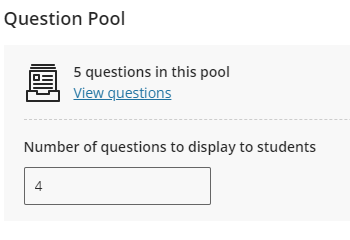 Question pool number of questions display options