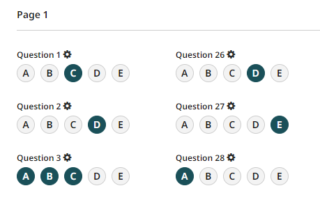 Complete the answer key by choosing the correct answers on the bubble sheet