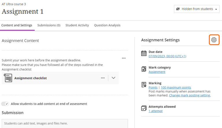 Assignment Settings - Technology Enhanced Learning Support for Staff