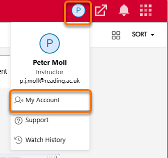 Showing the location of my account within the YuJa My Media area