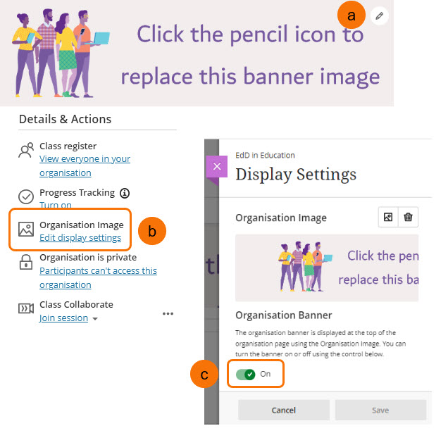 screenshot of template course banner and how to replace or turn image off.