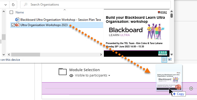 screenshot of drag and drop files on to Course Content