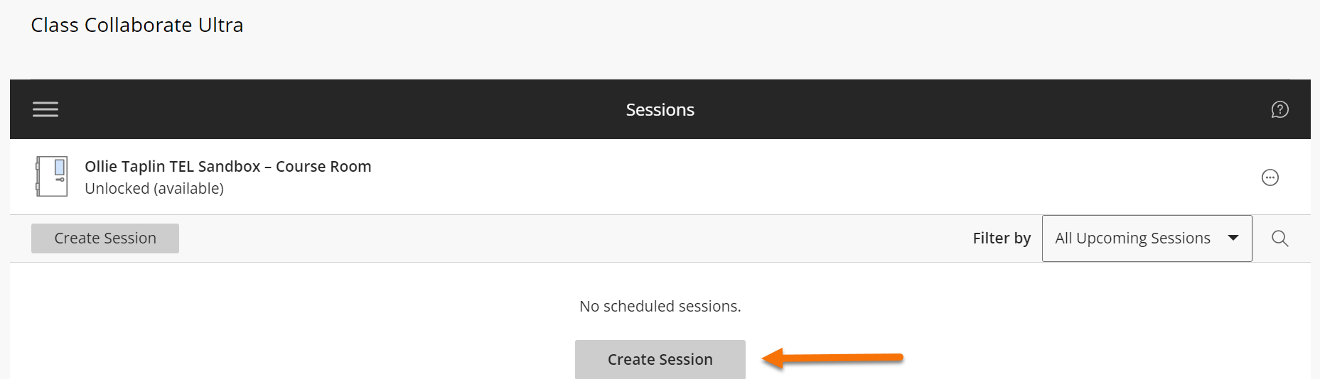 Screenshot showing Create Session set up