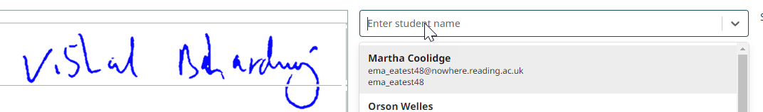 Select the drop down list of student usernames