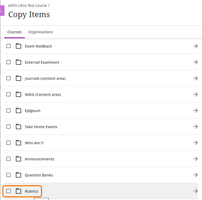 Copy Items - Rubrics