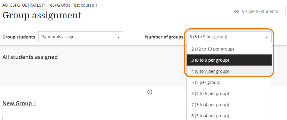 Screenshot showing the dropdown where you decide how many groups to create