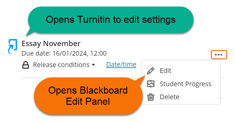 screenshot of Turnitin submission point with were to edit