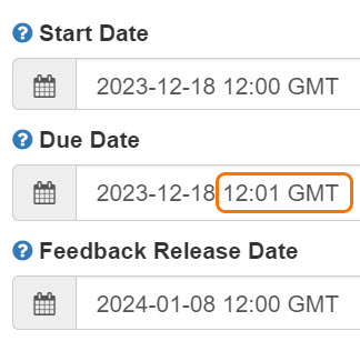 screenshots of date settings in Turnitin