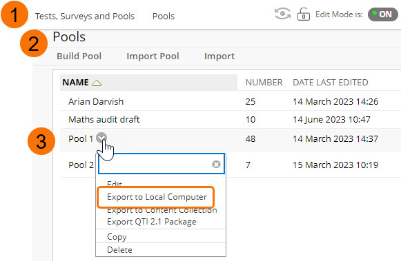 Screenshot of Pools page