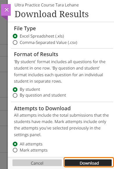 Screenshot of Download options. 