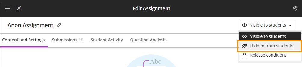 Hide Assessment from the Settings screen