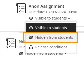 Hide an Assessment from a course content area