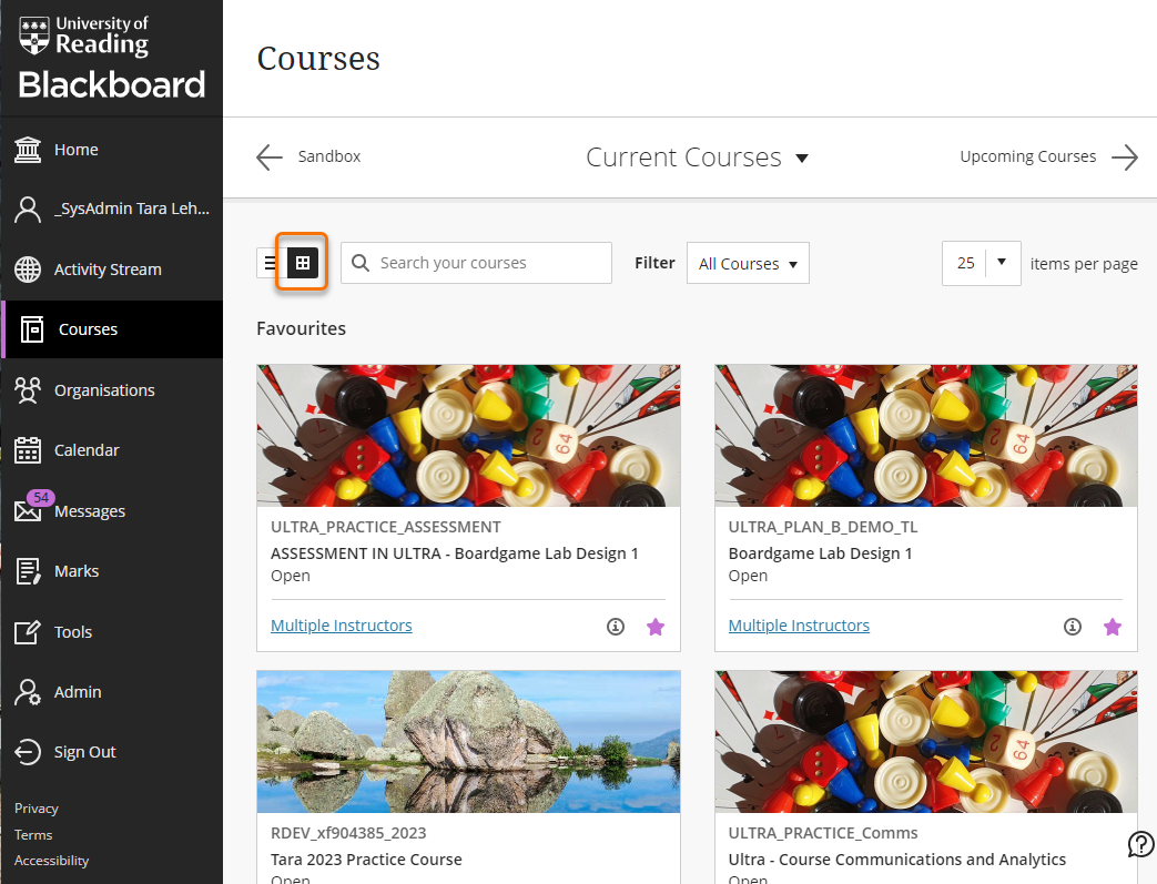 screenshot of courses in tile view