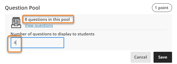 Screenshot of Question Pool creating in Blackboard Ultra Tests