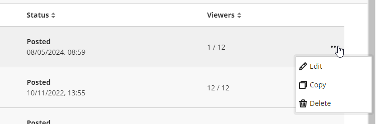 Three dot menu shown in the announcement area.