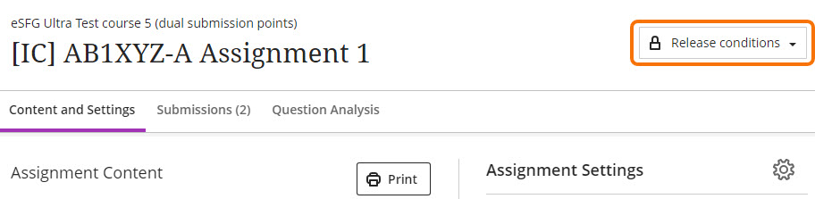 Screenshot showing where to access Release Conditions.