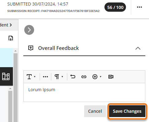 Adding overall Feedback, mark and saving changes.