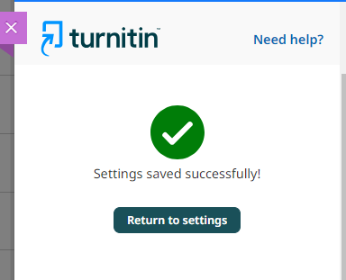 Screenshot of success message. 