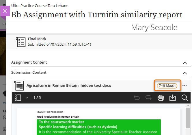 Screenshot of marking page with Match button highlighted.