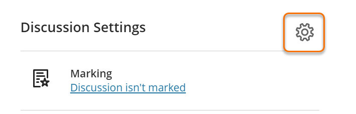 Screenshot of Discussion page with "Discussion isn't marked" against Marking. the Settings cog icon is highlighted.
