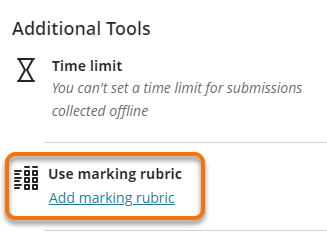 Additional tools options with the Add marking rubric link highlighted. 