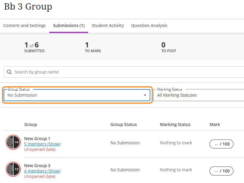 Viewing non-submitters to a Group assignment
