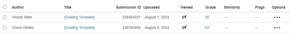View of the Inbox after marking with a grading template