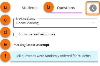 Screenshot of marking options labeled A to F