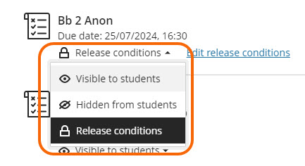 Change Release conditions to Visible to students