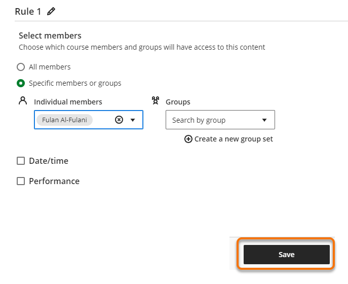 screenshot of Saving the Release Conditions panel