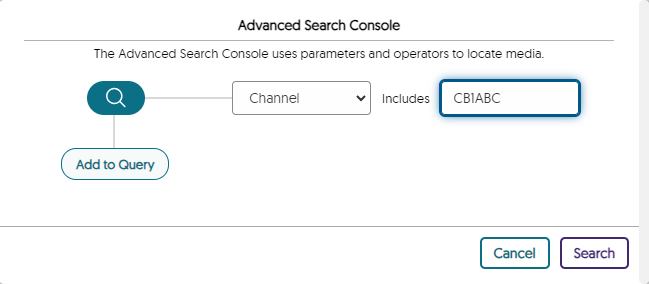 Filter search option showing channel selected in drop down option and named channel in the includes box. 