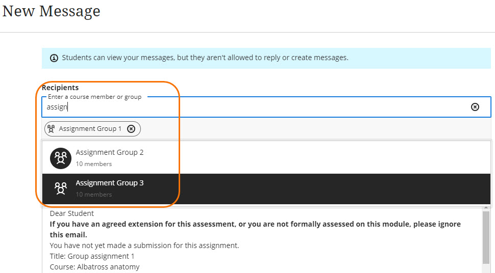 Select groups to message