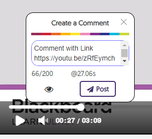 A comment being written at the chosen time with comments and links. 