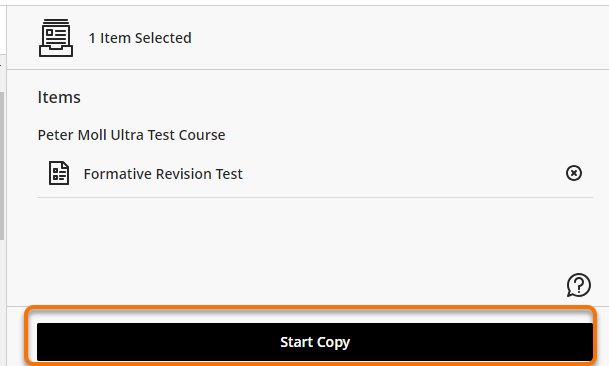 Start copy button in Copy item menu.