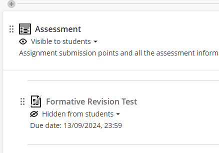 The copied test content in the course
