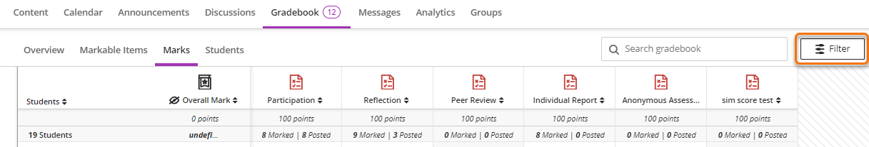 Screenshot showing the location of the filter button 