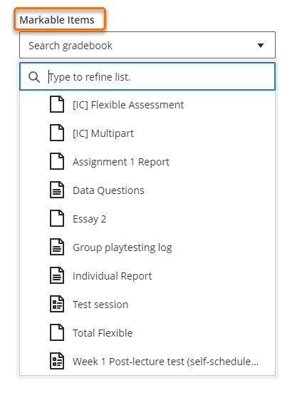 Screenshot of filters panel with the variable Markable Items showing. 