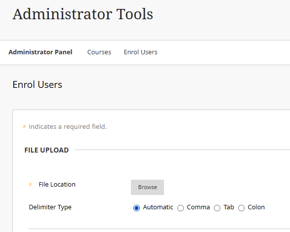 Screenshot of Enrol users via Administrator Tools