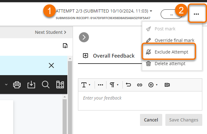 Showing points one and two, the attempt and three dot menu exclude mark option