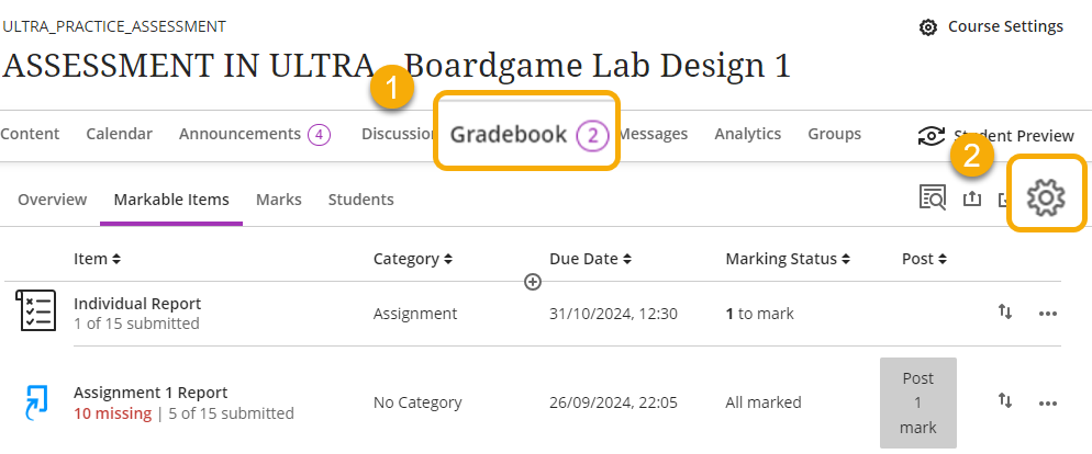Gradebook settings