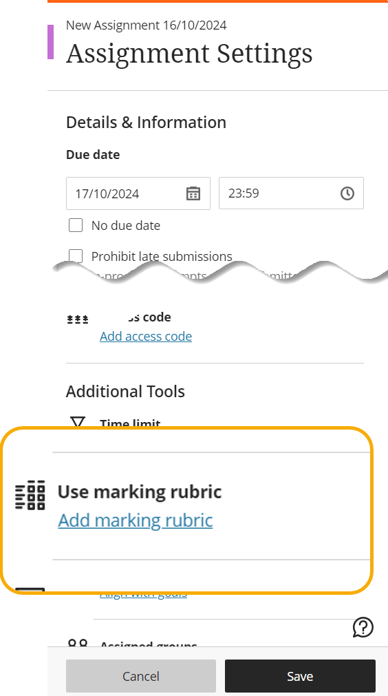Add marking rubric