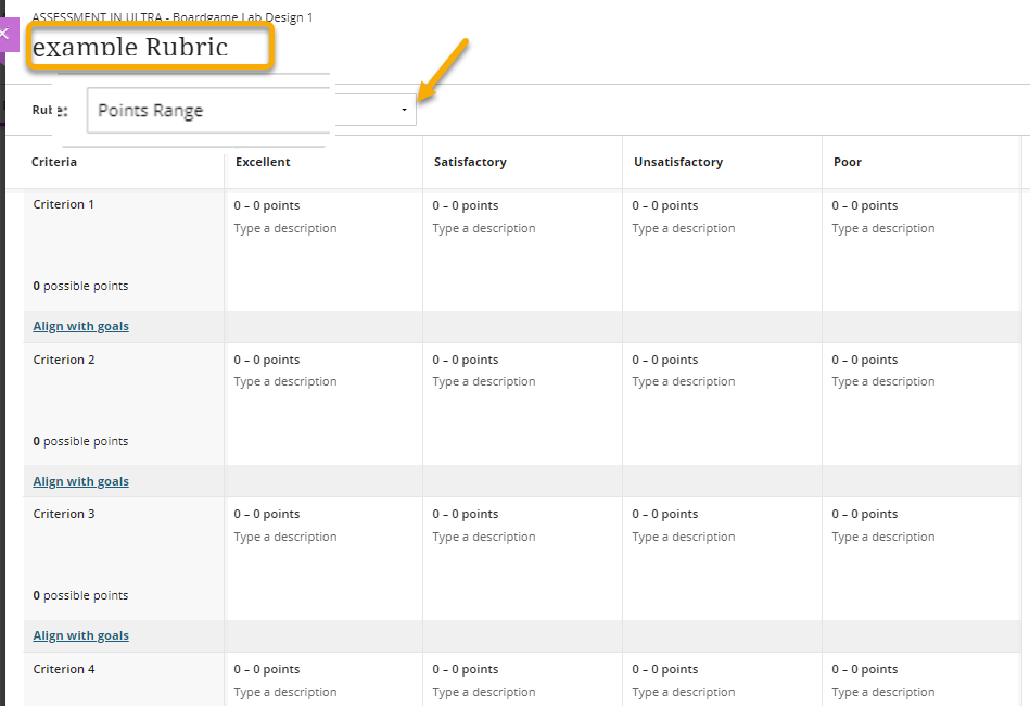 Example rubric - four rows and four columns