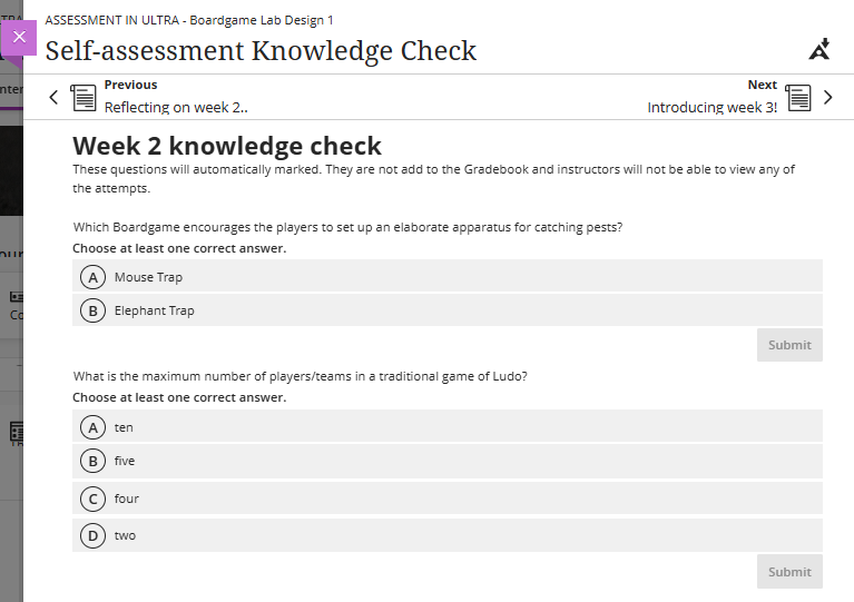 A document with a series of knowledge checks in for students to complete self assessment
