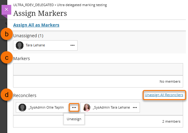 Screenshot of assign markers screen 