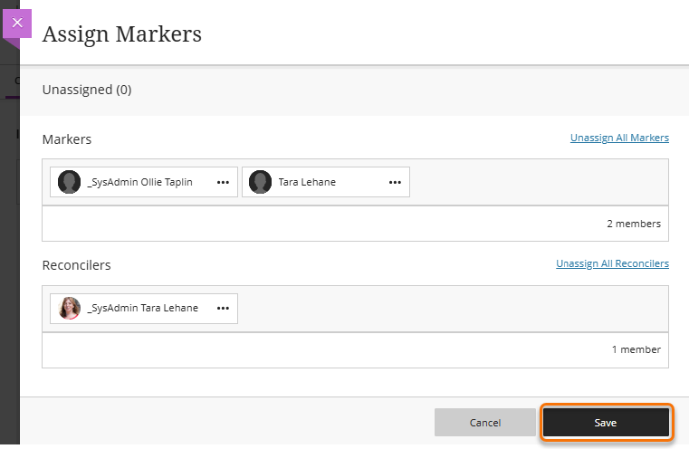 Screenshot of the assign markers screen  