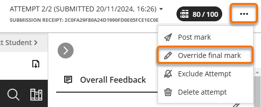 Showing the three dot menu and Overide final mark option