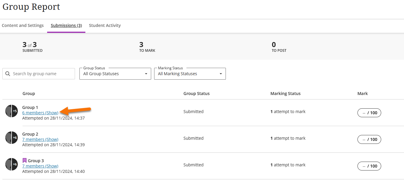 Screenshot showing the submission inbox and the location of the blue link