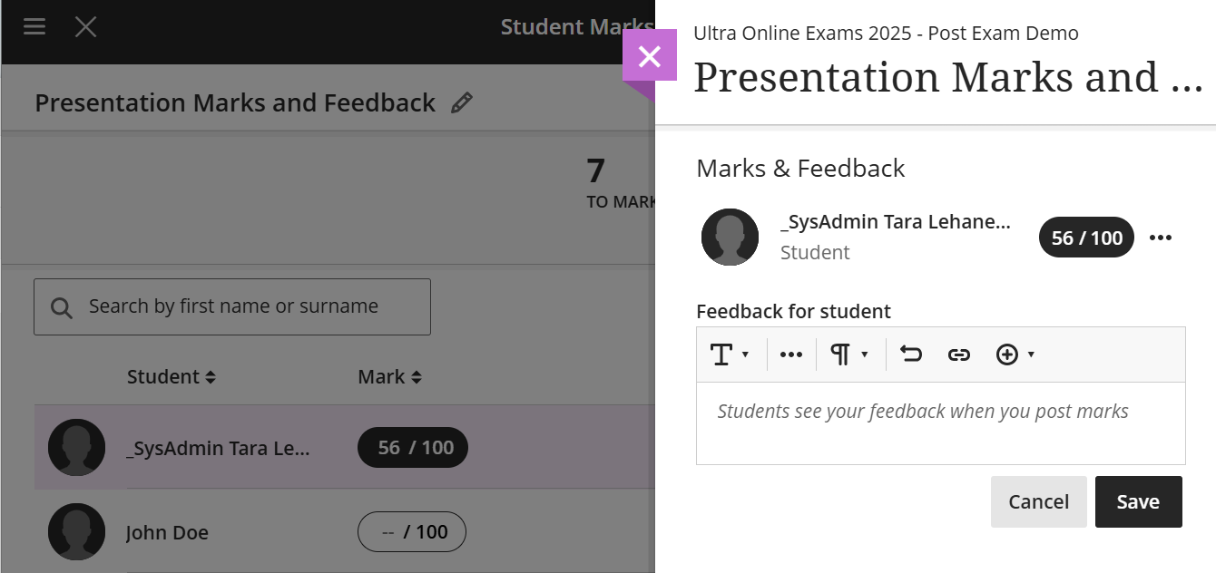 Screenshot of add feedback panel from markable items view